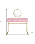 42" Gold And Pink Wood Vanity Table With Mirror And Two Drawers