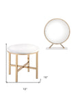 Set of Two Gold Metal And Faux Leather Round Freestanding Makeup Mirror And Stool