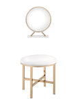 Set of Two Gold Metal And Faux Leather Round Freestanding Makeup Mirror And Stool