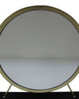 Set of Two Gold Black and White Metal And Faux Fur Freestanding Makeup Mirror And Stool
