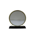 Set of Two Gold Black and White Metal And Faux Fur Freestanding Makeup Mirror And Stool
