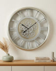21" Circle Silver Metal and Glass Analog Exposed Gear Wall Clock