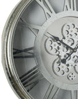 21" Circle Silver Metal and Glass Analog Exposed Gear Wall Clock