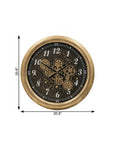 21" Circle Black and Gold Wood and Glass Analog Exposed Gear Wall Clock