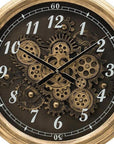 21" Circle Black and Gold Wood and Glass Analog Exposed Gear Wall Clock
