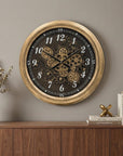 21" Circle Black and Gold Wood and Glass Analog Exposed Gear Wall Clock
