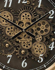 21" Circle Black and Gold Wood and Glass Analog Exposed Gear Wall Clock