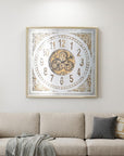 32" Square Gold and Silver Wood and Mirror Analog Exposed Gear Wall Clock