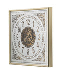 32" Square Gold and Silver Wood and Mirror Analog Exposed Gear Wall Clock