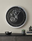 23" Circle Black and Silver Wood and Glass Analog Wall Clock