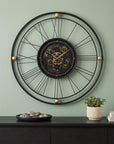 32" Circle Black and Gold Metal and Glass Analog Exposed Gear Wall Clock