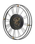 32" Circle Black and Gold Metal and Glass Analog Exposed Gear Wall Clock