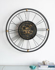 32" Circle Black and Gold Metal and Glass Analog Exposed Gear Wall Clock