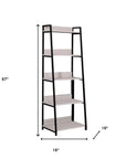 67" Natural and Black Metal Five Tier Ladder Bookcase