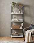 67" Natural and Black Metal Five Tier Ladder Bookcase