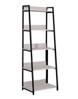 67" Natural and Black Metal Five Tier Ladder Bookcase