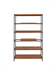 70" Oak And Black Metal and Wood Six Tier Etagere Bookcase