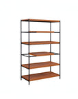 70" Oak And Black Metal and Wood Six Tier Etagere Bookcase