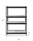48" Black And Natural Metal and Wood Adjustable Four Tier Bookcase