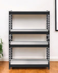 48" Black And Natural Metal and Wood Adjustable Four Tier Bookcase