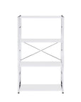 42" White And Silver Metal and Wood Four Tier Etagere Bookcase