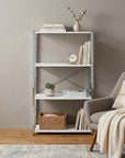 42" White And Silver Metal and Wood Four Tier Etagere Bookcase
