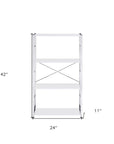 42" White And Silver Metal and Wood Four Tier Etagere Bookcase