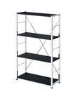 42" Black And Silver Metal and Wood Four Tier Etagere Bookcase