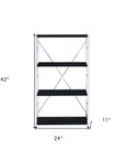 42" Black And Silver Metal and Wood Four Tier Etagere Bookcase