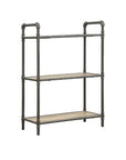 36" Antique Oak and Sandy Gray Metal Three Tier Standard Bookcase