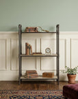 36" Antique Oak and Sandy Gray Metal Three Tier Standard Bookcase