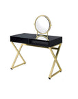 42" Black And Gold Glass and Wood Mirrored Vanity Table