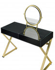 42" Black And Gold Glass and Wood Mirrored Vanity Table