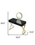 42" Black And Gold Glass and Wood Mirrored Vanity Table