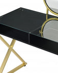 42" Black And Gold Glass and Wood Mirrored Vanity Table