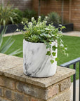 6" White and Gray Marbleized Ceramic Indoor Outdoor Round Pot Planter