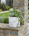 6" White and Gray Marbleized Ceramic Indoor Outdoor Round Pot Planter