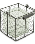 6" Clear and Brown Glass and Metal Lattice Tabletop Lantern Candle Holder