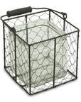 6" Clear and Brown Glass and Metal Lattice Tabletop Lantern Candle Holder