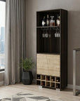 27" Dark Brown Corner Bar Cabinet With Multiple Shelves