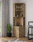 18" Natural Corner Bar Cabinet With Eleven Shelves