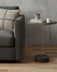 30" Black And Brown Solid Wood And Marble Round End Table
