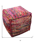 18" Pink Wool Cube Pouf Ottoman