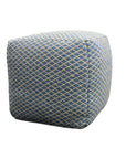 18" Blue and Beige Wool Cube Trellis Pouf Ottoman