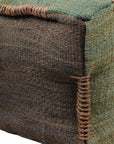 18" Green and Brown Jute Cube Pouf Ottoman