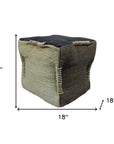 18" Black and Taupe Jute Cube Pouf Ottoman