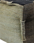 18" Black and Taupe Jute Cube Pouf Ottoman
