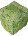 18" Green Recycled Silk and Cotton Blend Cube Pouf Ottoman