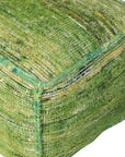 18" Green Recycled Silk and Cotton Blend Cube Pouf Ottoman