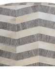 18" Gray and Beige Hair on Hide Cube Chevron Pouf Ottoman